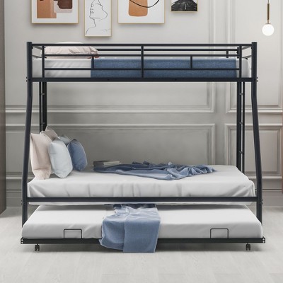 NicBex Twin Over Full Bunk Bed with Trundle and 2 Ladders,Loft Bed with Sturdy Steel Frame for Bedroom,Black/White/Silver