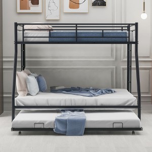 NicBex Twin Over Full Bunk Bed with Trundle and 2 Ladders,Loft Bed with Sturdy Steel Frame for Bedroom,Black/White/Silver - 1 of 4