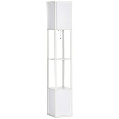HOMCOM Modern Floor Lamp with Shelves & Dual Ambient Lighting, Tall Standing Lamp for Living Room, Bedroom, Fabric Lampshade