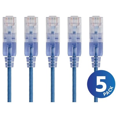 Monoprice Cat6A Ethernet Network Patch Cable - 30 Feet - Blue | 5-Pack, 10G - SlimRun Series