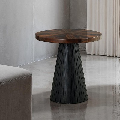 GDFStudio Fatima Contemporary High Gloss Parquet Top Drum Base End Table