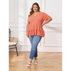 Women's Plus Size Textured Tiered Pleated V Neck Short Sleeve Casual Summer Peplum Babydoll Blouses - GRACE & GRANDEUR - 2 of 4