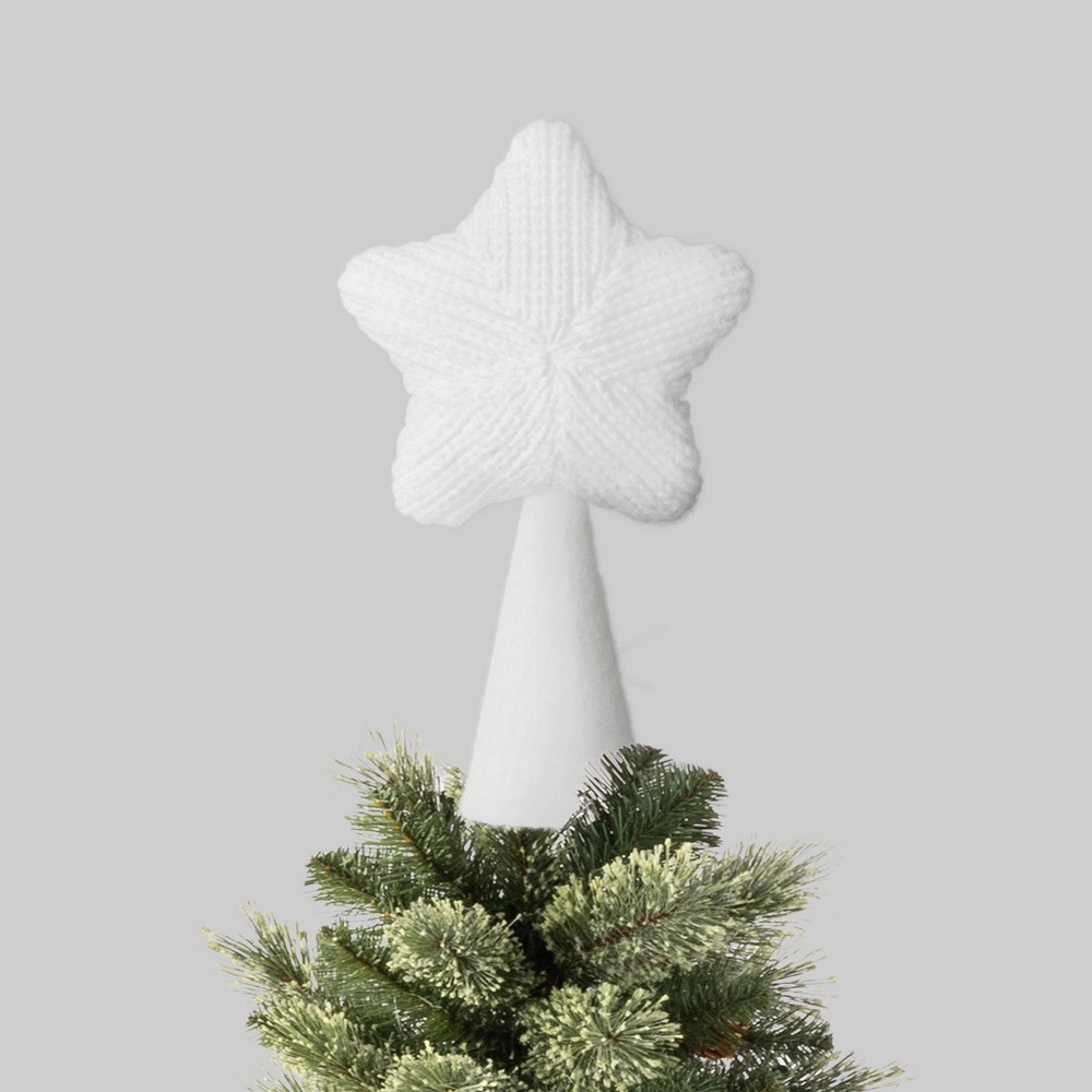 8.75" Knit Fabric Star Mini Christmas Tree Topper White - Wondershop™