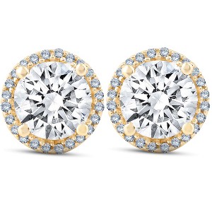 Pompeii3 2 1/5 Ct Diamond Halo Screw Back Studs 10k Yellow Gold Moissanite - 1 of 4
