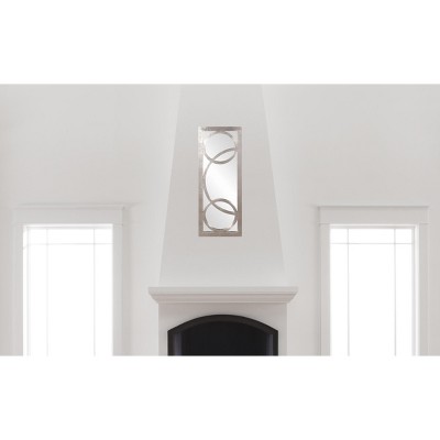 Silver Rectangular Wall Mirror with Circular Overlay, 38" x 15"