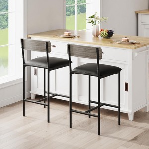 Bar Stools Set, PU Upholstered Counter Height Chairs with Backrest and Footrest, Kitchen Bar Chair for Home Apartment - 1 of 4