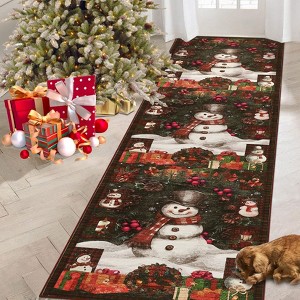 Christmas Area Rug Snowman Design Carpet for Indoor Home Decor Washable Non Slip Throw Carpet - 1 of 4