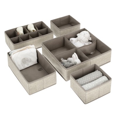Image of mDesign Fabric Drawer/Closet Divided Organizer Bins, Set of 5, Linen/Tan