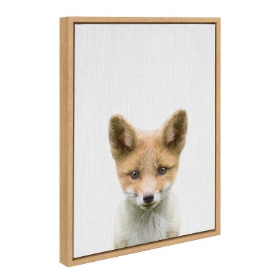 Natural Framed Baby Fox Canvas Art for Kids, 18x24