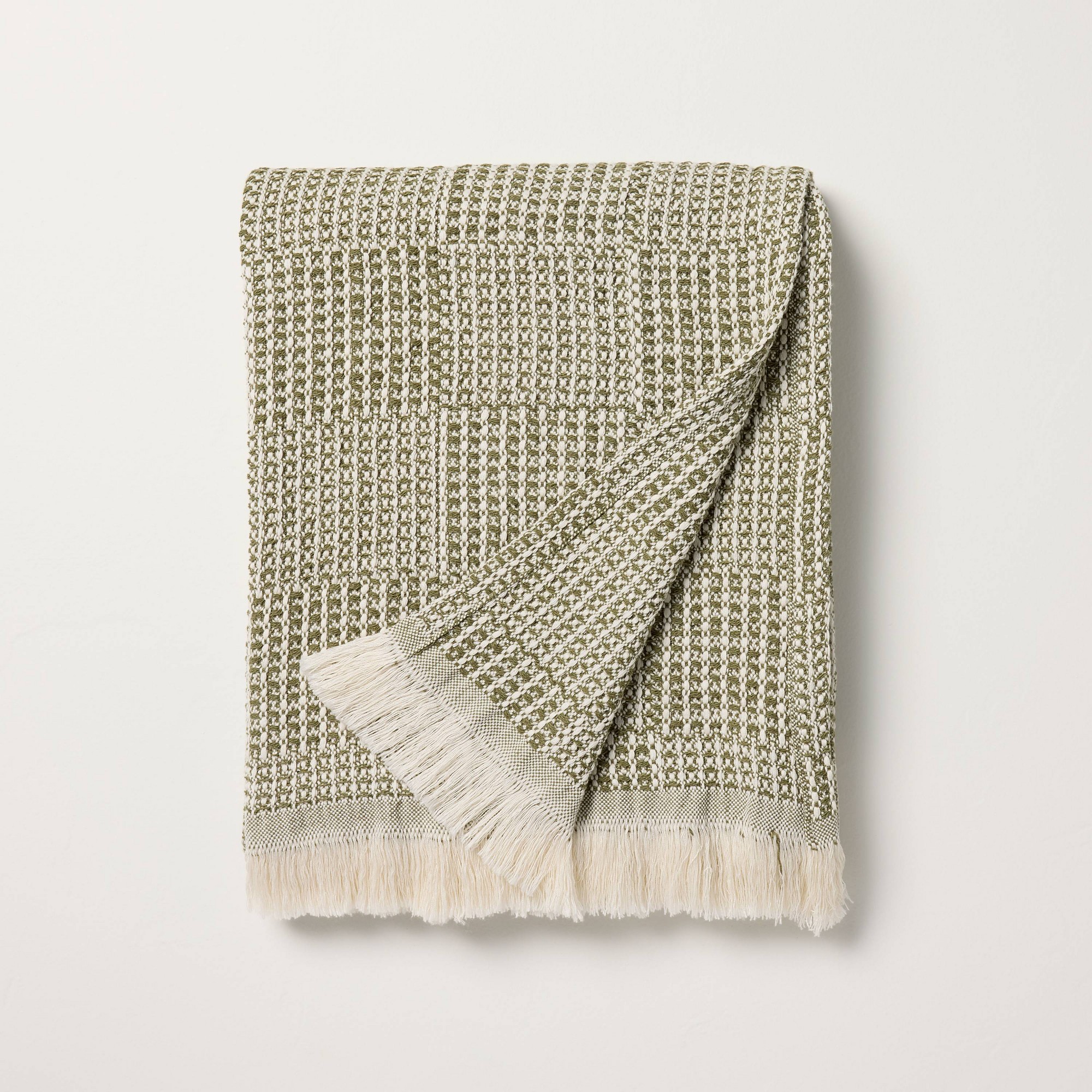 Checkered Knit Throw Blanket Green - Hearth