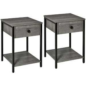 HOMCOM Industrial End Table with Storage Shelf, Accent Side Table with Drawer for Living Room, or Bedroom, Set of 2, Gray - 1 of 4