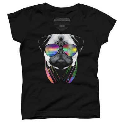 Girl's Design By Humans Rainbow Beat DJ Pug By clingcling T-Shirt