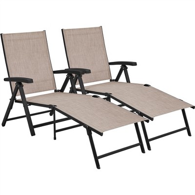 Yaheetech 2pcs Outdoor Chaise Lounge Portable Texteline Bed