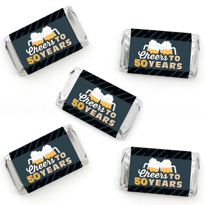 Big Dot of Happiness Cheers and Beers to 50 Years - Mini Candy Bar Wrapper Stickers - 50th Birthday Party Small Favors - 40 Count