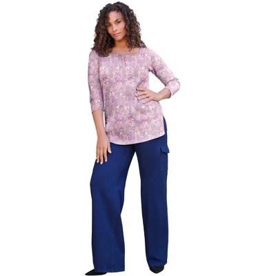 Roaman's Plus Size Knit Thermal Henley Top – Long Sleeve