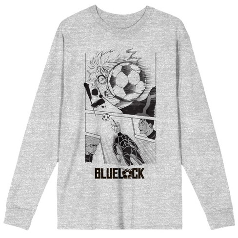 Blue Lock Manga Ryouke Kira Soccer Ball Hit Crew Neck Long Sleeve Athletic Heather Tee - image 1 of 2