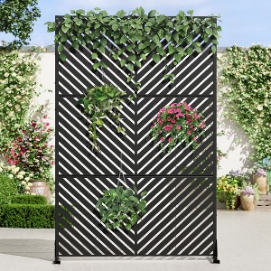 1-Piece 46.8in.W x 71.37in.H Black Parallel Line Galvanized Outdoor Privacy Screen Garden Screen Decorative Art Panel - 1 of 4