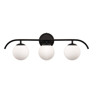 DORESshop 24 in. 3-Light Matte Black Vanity Light with Frosted Glass GlobeWall Sconce for Bathroom, Vanity, and Hallway - 1 of 4