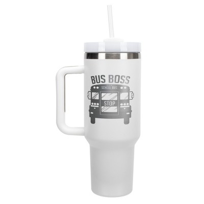 Elanze Designs Bus Boss Best School Driver 40 oz. Stainless Steel, Large Water Bottle Coffee Mug, Spill & Leak Resistant, Thermal Travel Tumbler with
