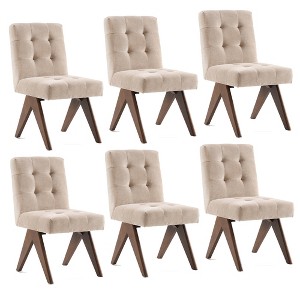 YOUNIKE Modern Upholstered Chair Dining Room Armless Kitchen Chairs Set of 6 Linen Fabric Chair Vanity with 4.7" Thick Cushion Wood V-Leg - 1 of 4