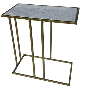 HomeRoots 26" White and Antiqued Gold Marble and Iron Frame End Table - 1 of 4