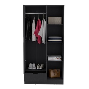 SEVOBAL Armoires Wardrobe Armoire with 4 Tier Storage Shelves Hanging Rod and Large Drawer for Bedroom Storage, Black, 35.4"*19.7"*71.1" - 1 of 4