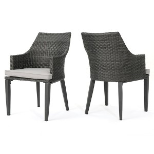 Outdoor Dining Chair Set Of 2, Outside Patio Tables, Powder Coated Iron Frame & PE Wicker For Deck Garden Lawn Backyard Porch Balcony Restaurant - 1 of 4