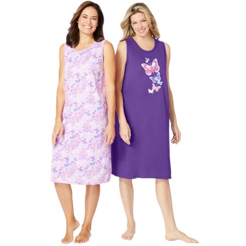 Dreams & Co. Women's Plus Size 2-pack Sleeveless Sleepshirt - 26/28, Blue :  Target