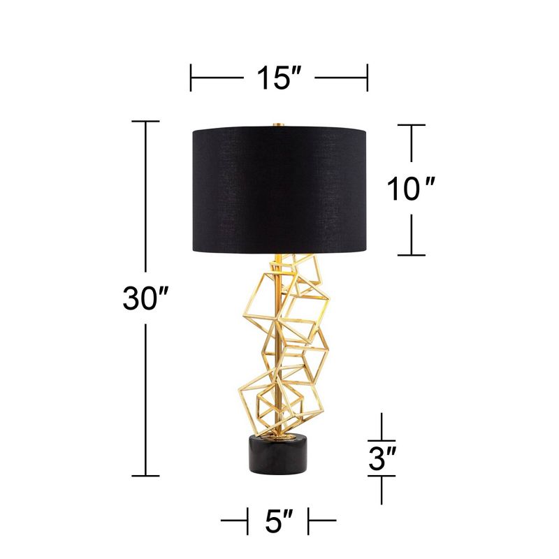 Possini Euro Design Modern Table Lamp 30" Tall Sculptural Gold Metal Geometric Cube Black Drum Shade Bedroom Living Room Bedside Nightstand Office, 5 of 11