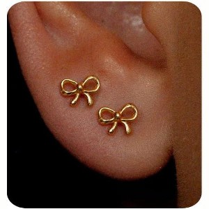 Gold Earrings for Women 14K Gold Stud Earring Dainty Minimalist Simple Small Bow Earrings Jewelry Gift for Her - 1 of 4