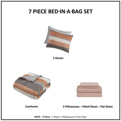 Madison Park Full Ryder Striped Comforter Set with Bed Sheet Coral Orange — фото 5