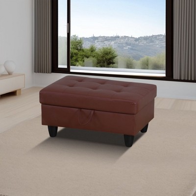 DOMETOUR Red Faux Leather Storage Ottoman-Modern Rectangle Footstool with Hidden Compartment for Living Room, Bedroom, or Entryway
