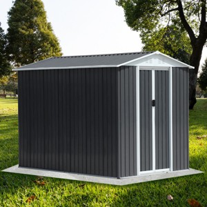 6x9 FT Outdoor Metal Storage Shed with Apex Roof, Waterproof Panels, Ventilation, and Aluminum Frame - Coolbibila - 1 of 4