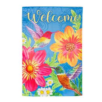 Colorful Hummingbird and Flowers Suede House Flag