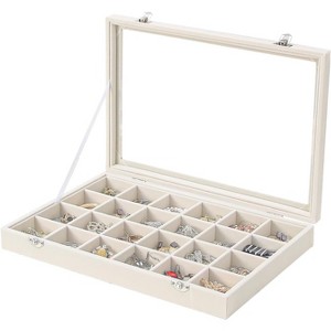 Black Velvet Jewelry Display Tray with Lid, Organizer Storage Case for Necklaces, Bracelets, Rings, and Beads - 1 of 4