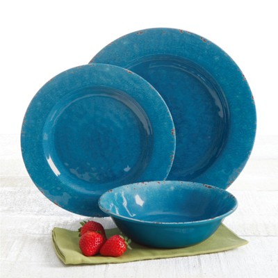 Mauna Blue Crackle Melamine Dinnerware Set, Service for 4