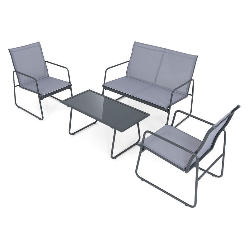 Tangkula 4PCS Metal Outdoor Conversation Set Patio Furniture Set w/ Glass Table, 1 of 11