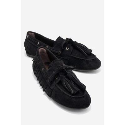 Fenora - Black Genuine Leather Fringed Tassel Loafer (Women) | Forever & Always Shoes