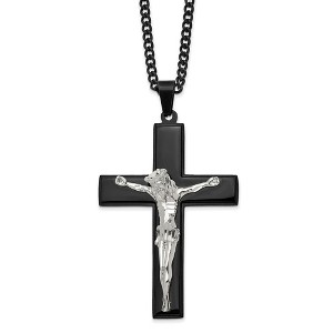 Black Bow Jewelry Stainless Steel Polished & Black Plated LG Crucifix Necklace, 24 Inch - 1 of 3