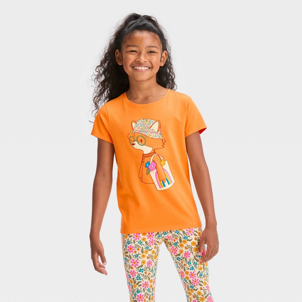 Girls' Short Sleeve Graphic T-Shirt - Cat & Jack™ Light Orange M