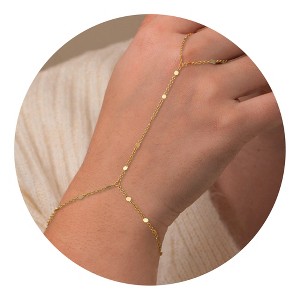 Turandoss 18K Gold Hand Chain Bracelet for Women - Dainty Gold Hand Chains, Small Coins Finger Rings Bracelets Adjustable, Christmas Gifts, 6+2In - 1 of 4