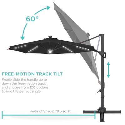 10ft Black Steel and Aluminum LED Cantilever Patio Umbrella