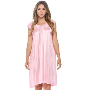 Casual Nights Women's Cap Sleeve Rose Satin Tricot Nightgown - 1 of 4