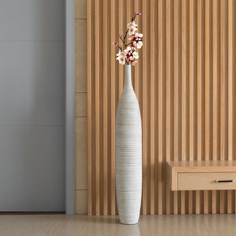 Uniquewise White Floor Vase, Ribbed Design, Modern Elegant Home Decoration, Tall Ceramic Vases, Contemporary Living Room Accent, Sophisticated Decor, 2 of 6