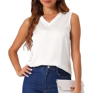 cheibear Women's V Neck Silk Satin Sleeveless Summer Top - 1 of 4