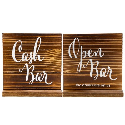 Darware Open Bar / Cash Bar Reversible Sign for Wedding Receptions  / Events; Farmhouse Rustic Bar Alcohol Sign
