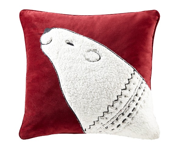 Red Blissful Holiday Bear Square Throw Pillow (20"x20")