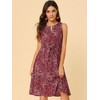 Allegra K Women's Floral Split Neck Drawstring Waist Sleeveless A-Line Summer Midi Dress - 4 of 4