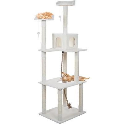 Cat Tree - 6-Foot Cat Tower for Indoor Cats with Napping Perches, Kitty Condo, 9 Cat Scratching Posts, 2 Hanging Toys, and Rope by PETMAKER (Ivory)