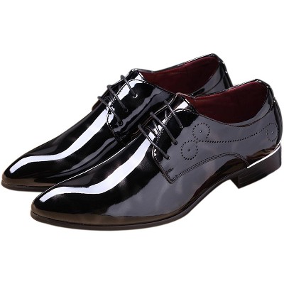 Santimon Dress Shoes Pointed Toe Floral Patent Leather Lace Up Oxfords